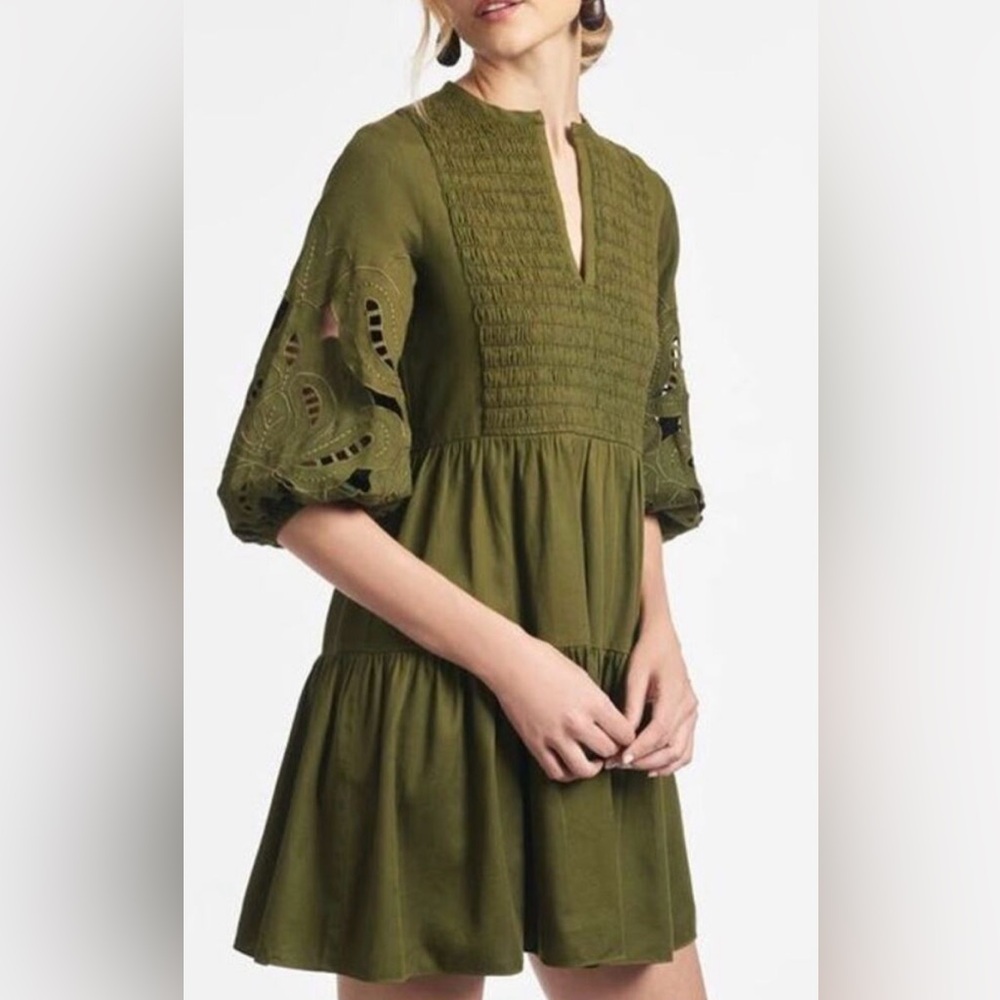 Sachin + Babi Kendall Eyelet
Tiered Mini Dress Olive Green Women's
Size M NWT